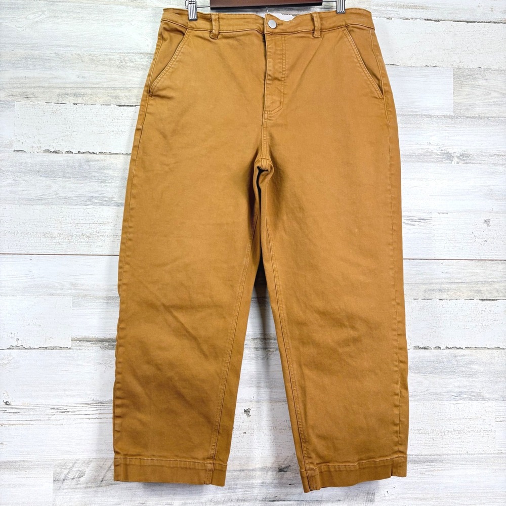 EVERLANE Cropped Straight Leg Pants Womens Size 16 Camel Brown‎ Cotton Blend